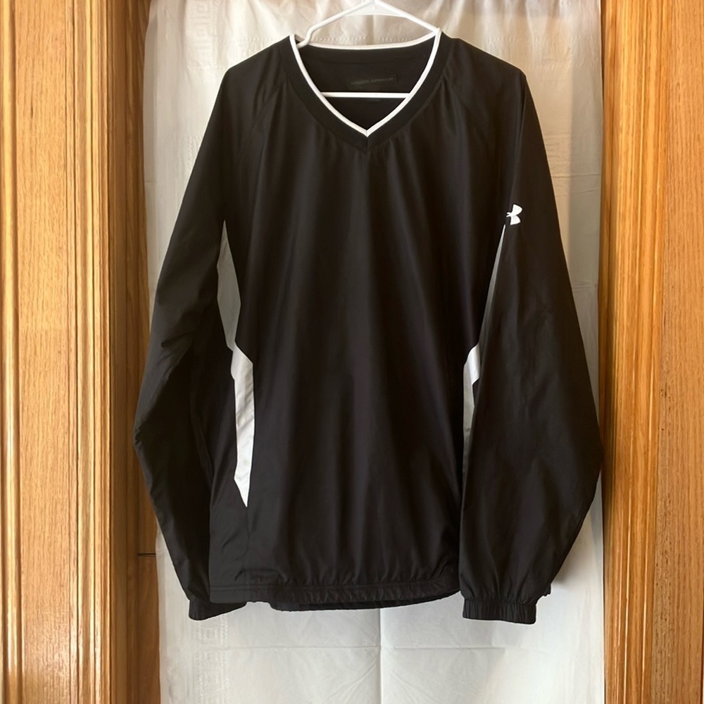 Under Armour Men’s XL Navy Blue & White Windbreaker Pullover V-Neck Pocketed GUC
